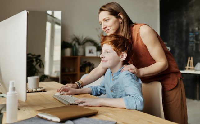 Mother and Son Studying